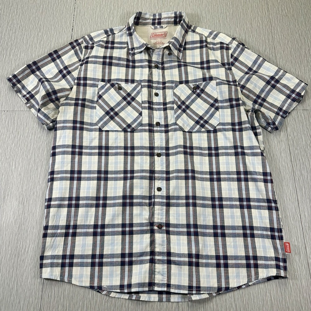 Coleman Outdoor Shirt Mens‎ L Blue Plaid Work Wear Vented Western Button Up